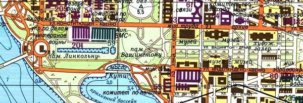 A Soviet map of Washington, DC, showing the National Mall and the White House, 1975. University of Chicago Press 